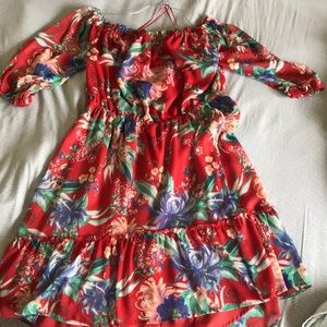 Ava & Viv red floral high low dress